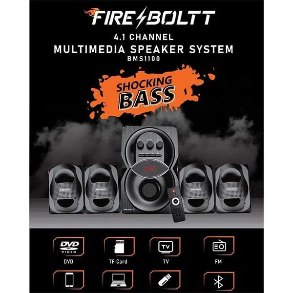 FIRE-BOLTT 80 Watt 4.1 Channel Wireless Bluetooth Multimedia Speaker (Black) - RAJA DIGITAL PLANET
