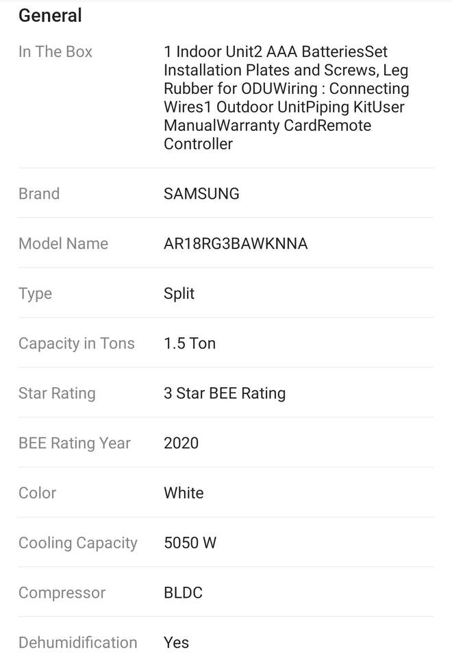SAMSUNG 1.5Ton 3 Star Split AC AR18RG3BAWKNNA (Copper Condenser) - RAJA DIGITAL PLANET